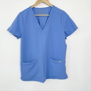 Figs Technical Collection Scrub Top Womens Size Small Blue Hip Pockets